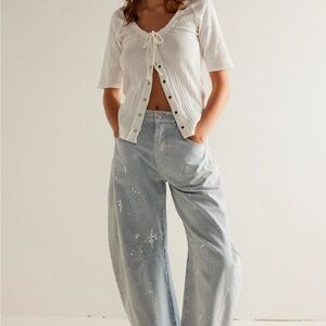 Free People We The Free Good Luck Mid-Rise Stripe Barrel Jeans paint 24